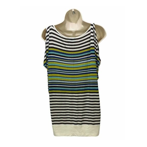 Cynthia Rowley Womens Tunic Top Size Medium Cold Shoulder Striped Banded Hem - Picture 2 of 6